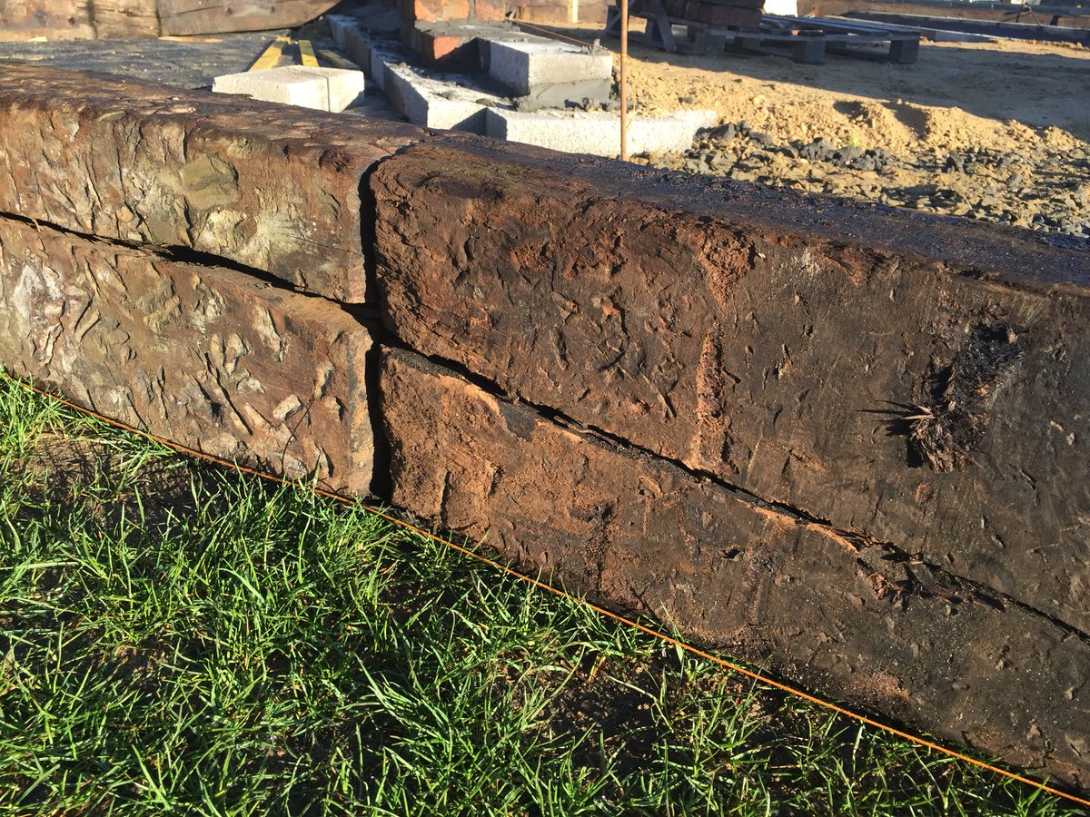 PamCreedGD's tweet photo. Gorgeous sun on the gorgeous sleepers - look how well they are lined up! Many thanks Robert Price builders merchants, for your generosity. https://t.co/ykl9KBFNEJ