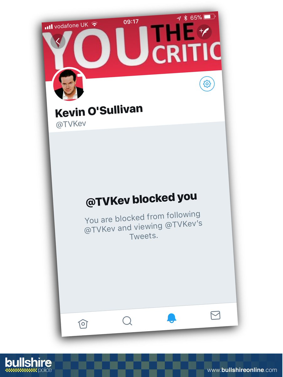 BullshirePolice's tweet photo. Someone #TellKevin we're well gutted we've been blocked; after we called @TVKev out following his somewhat 'entitled' recent Twitter tirade wherein he called one of 'his servants' nasty names.
We're well fummin we are. https://t.co/Sz73UA10KV