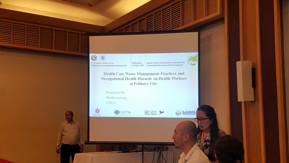ISETNepal's tweet photo. Ms. Bindu Devi Gurung presenting on Health Care Waste Management and Occupational Hazards of Health Workers at Health Care Centres in Pokhara, Nepal at 4th Graduate Conference. #HKC2018 https://t.co/1rlV1VYijY