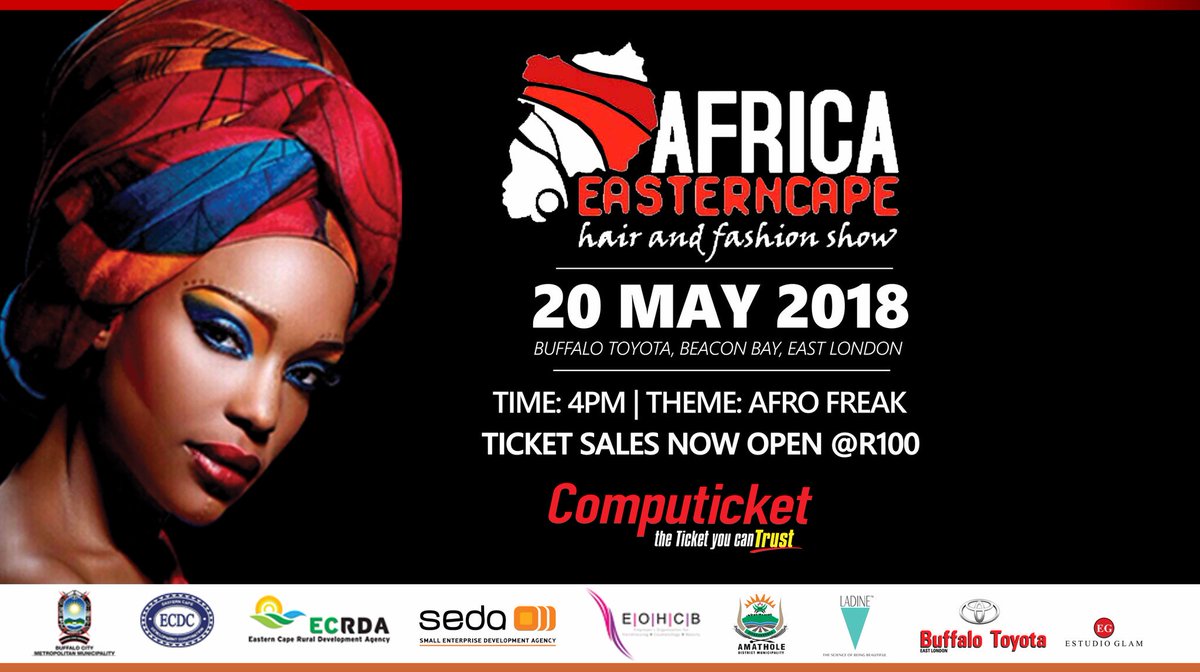 AfricaECHF's tweet photo. Tickets to this year's "Africa Eastern Cape Hair and Fashion Show" are available at Computicket (Shoprite, Checkers, House &amp; Home, Guild Theatre). Get your ticket today. More info on the poster... #AfroFreak https://t.co/xe6FwuHXyz