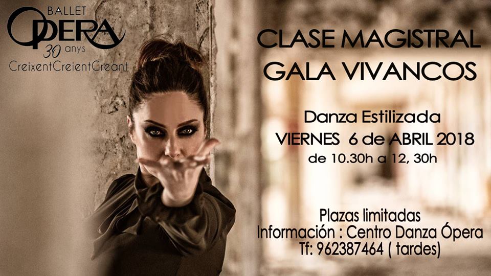 BalletOpera's tweet image. CLASE MAGISTRAL con GALA VIVANCOS 
Viernes 6 de Abril de 10,30h a 12,30h
Información Centro Danza Ópera 
Tf 96 238 7464 (tardes)