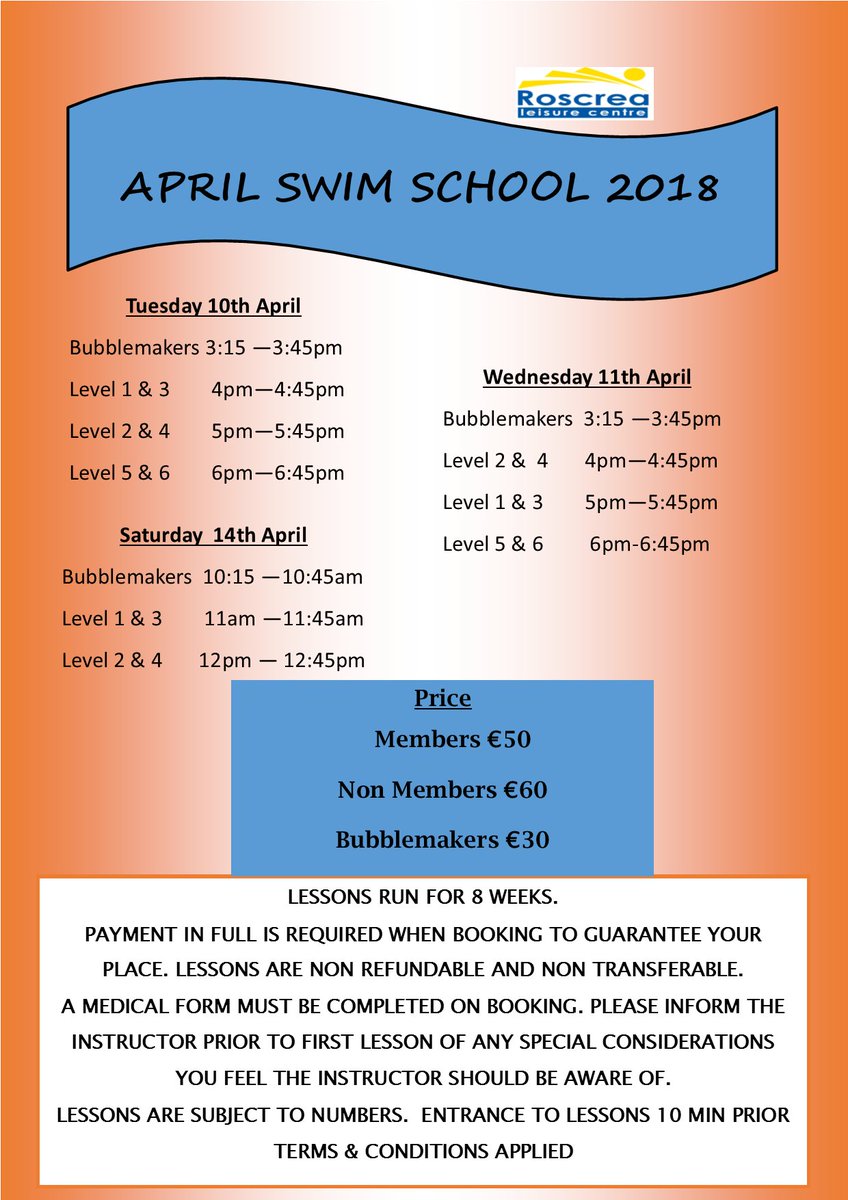 Roscrealc1's tweet photo. Our swim school starts next week. Contact reception to book! #swim #lessons #learnsomethingnew #fun https://t.co/iWNAFM6M7o