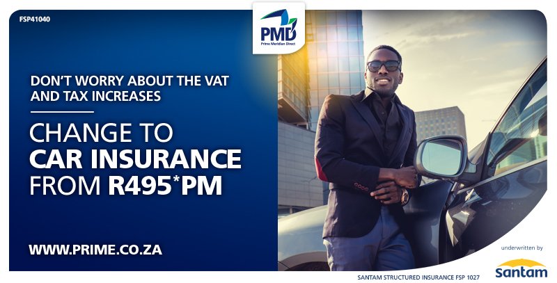 Are VAT increases making you feel anxious about your expenses? Change to PMD &amp; enjoy car insurance from R495*pm. No excess on base benefits! 
*Ts&amp;Cs apply bit.ly/2qpWHIc

PMD, Fixed premiums for Life!
Get a quote: bit.ly/2GfDcWA