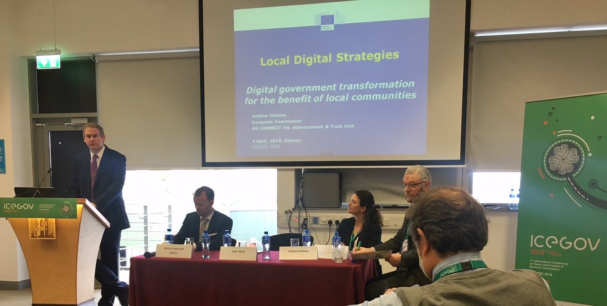 Minister for Digital Development SeanKyne speaking at #icegov2018 in  @nuigalway session on Local Digital Strategies-Digital Government  Transformation for benefit of #LocalCommunities.Other speakers were Andrea Halmos (EU Commission), Morten Meyerhoff (UN-eGov) <a href="/NiallOB/">Niall O Brolchain</a>  Insight