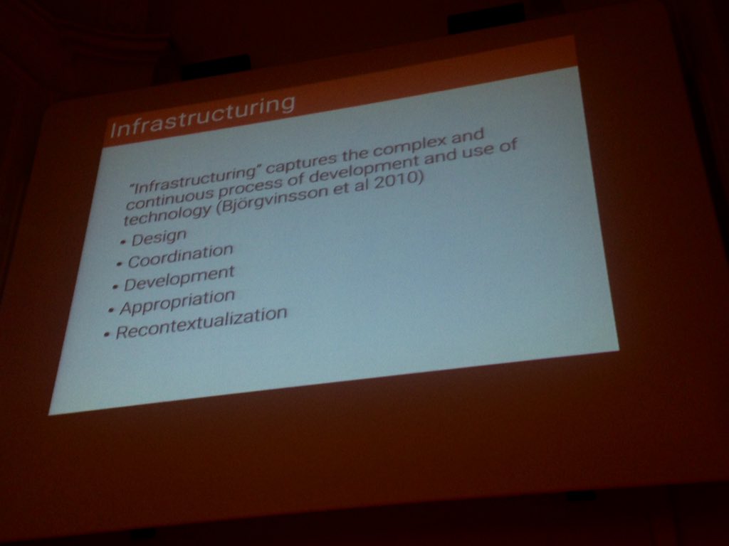 schambers3's tweet photo. Infrastructure as a verb -> infrastructuring - great idea introduced by @MaxKemman in his presentation #echic2018 https://t.co/6bHfhdChX7