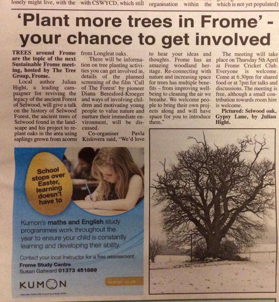 #TONIGHT – #free event about #sustainable #Frome #trees - a talk about #Selwood #Forest, and discussions about other tree projects in the town. facebook.com/events/1514333…