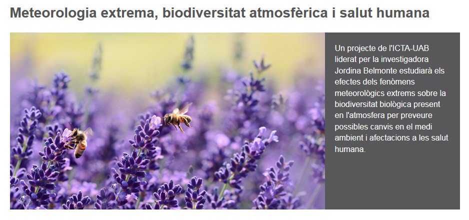 UABciencies's tweet photo. 🧐La @UABBarcelona i el #ICTA estudien els efectes dels fenòmens #meteorològics #extrems sobre la #biodiversitat #biològica present en l'#atmosfera per preveure possibles canvis en el medi ambient i afectacions a les #salut #humana+ info al #UABDivulga!
>https://t.co/qhESc5u3Bg https://t.co/3IjPnuMGmx