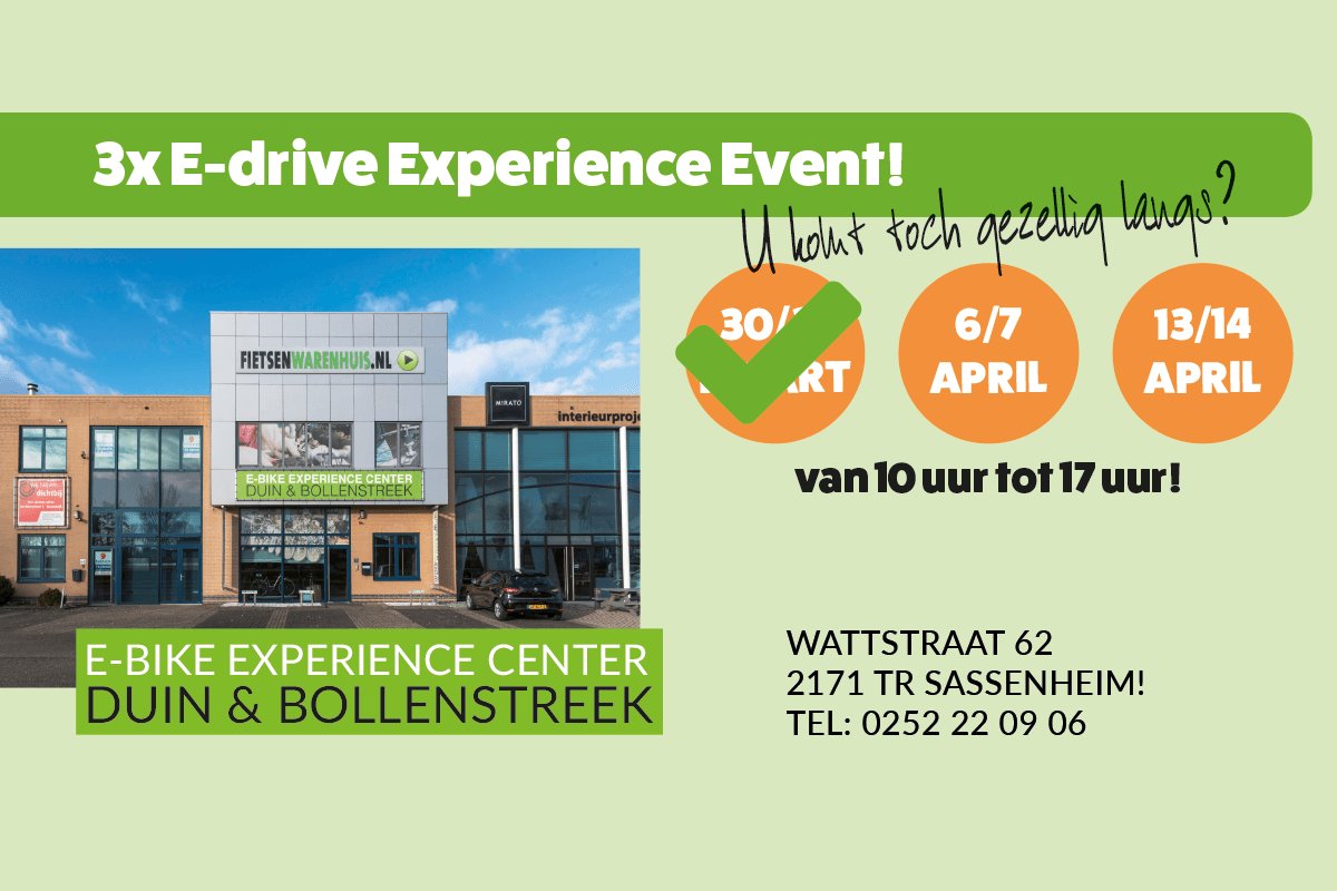 Heeft u afgelopen weekend het E-Drive Experience gemist? Geen nood, vrijdag 6 en zaterdag 7 april organiseren wij gewoon nog een E-drive event!