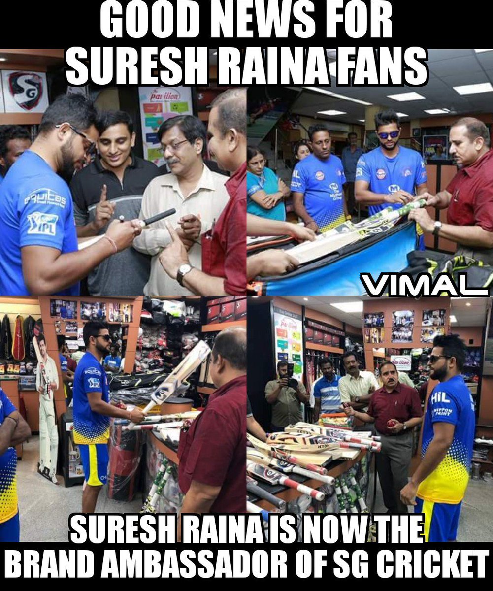 ImVimalRaina3's tweet photo. Suresh Raina is the Brand Ambassador Of SG Cricket โ๏ธ๐ฅ
They will Release Raina Bat series Soon. Hope Raina Will come Back Bang with SG Bat โ๏ธ #IPL #CSKvsMI
#SureshRaina #BrandAmbassador #SGCricket ๐ฅ#SGBat https://t.co/tU8ZKBok3I