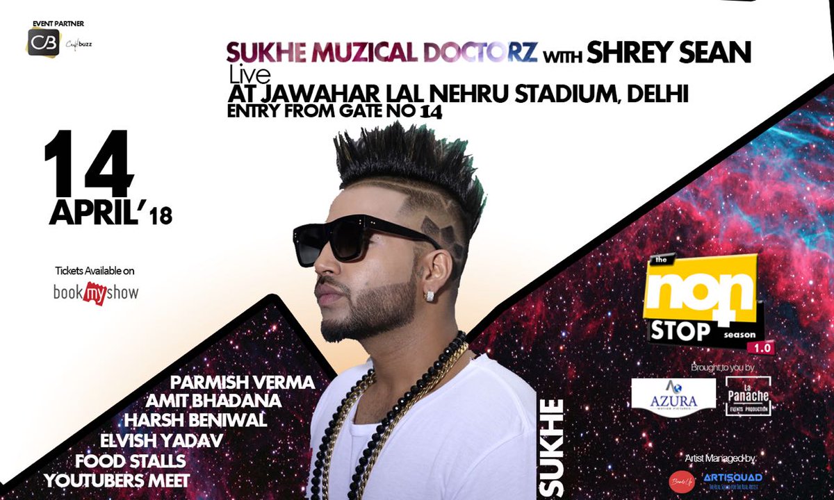 CraftbuzzEvents's tweet photo. Catch Sukhe perform live at JLN Stadium, 14th April. Book your tickets now from BookmyShow now #CraftbuzzEventsandMarketingSolutions #Azura #LaPanache https://t.co/C9EE3Im81J
