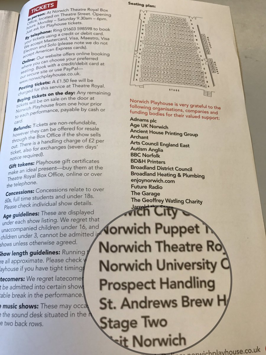 Lovely to receive the latest <a href="/norwichplay/">Norwich Theatre Playhouse</a> book. Some great shows. Proud to be a supporter of a great theatre.
