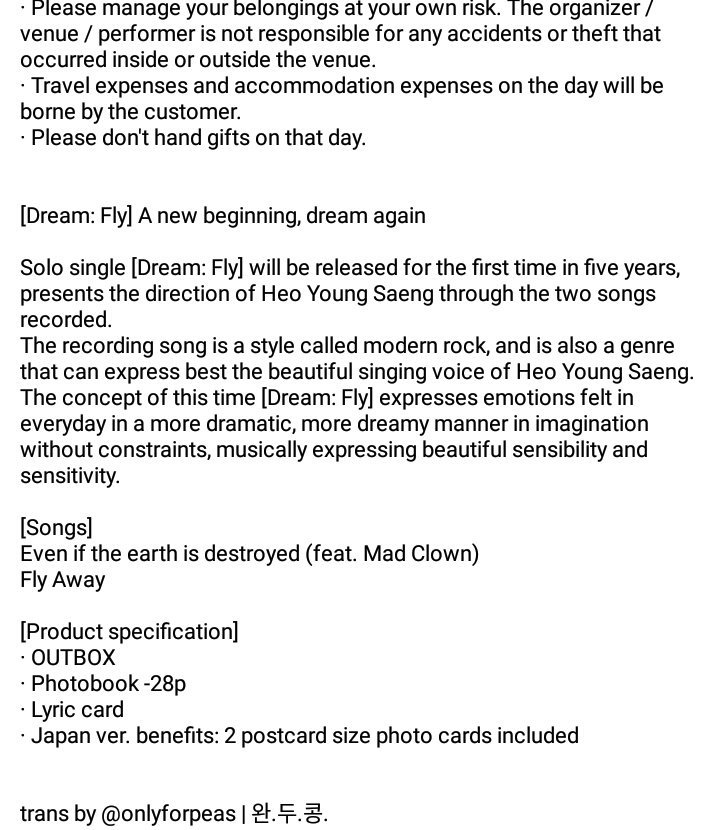 onlyforpeas's tweet photo. [ @mystyle1103; https://t.co/1tTRzXHfIk ]

✅ Young Saeng album - rock style
✅ Young Saeng JP album version - include 2 postcard size photocards 
✅ event; event contents/how to participate; venue

#허영생 https://t.co/Xr56KwWGni
