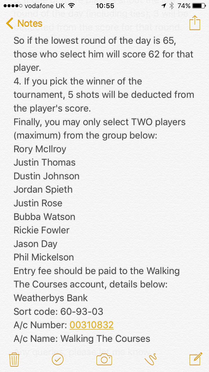 For all you <a href="/TheMasters/">The Masters</a> golf fans here's the details of the competition I am running in aid of <a href="/Racingwelfare/">Racing Welfare</a> &amp; <a href="/PancreaticCanUK/">Pancreatic Cancer UK</a>. All you have to do is pick 4 players (see rules below) &amp; pay entry fee of £20. You could win half the pot! DM me if you are interested.