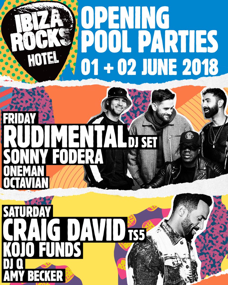 Did you hear? 🙌🎉🌴 We have just announced our HUGE Opening Party Weekend with <a href="/CraigDavid/">Craig David</a>, <a href="/Rudimental/">Rudimental</a>, <a href="/sonnyfodera/">Sonny Fodera</a> &amp; many more. Prices from £35 per person per night. Book now to avoid disappointment 👉 bit.ly/IRHOpening2018 #ibiza #rocks2018