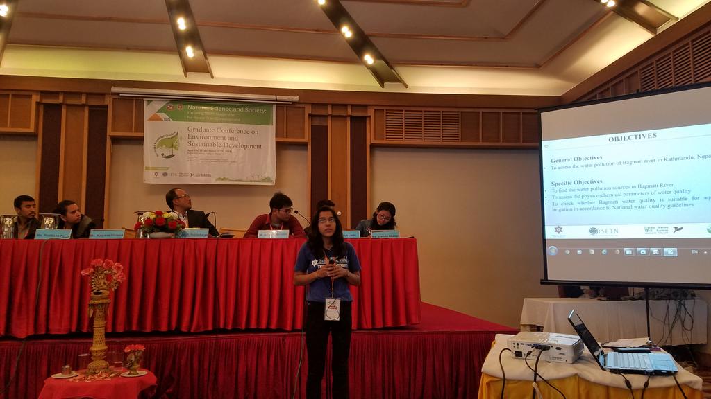 ISETNepal's tweet photo. Ms. Kalpana Ghimire presenting on Assessment of Water Pollution in Bagmati River of Kathmandu Valley. #HKC2018 https://t.co/mpk3NnKO0t