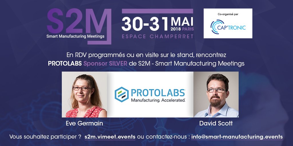 Paris_SMS's tweet photo. @Protolabs, #Sponsor Silver @S2M #SmartManufacturing Meetings vous accueille les 30 &amp; 31 mai - Espace Champerret, Paris ! 
Protolabs est le fabricant en ligne de #prototypes et de petites séries de pièces par #impression3D, #usinageCNC et #moulage par #injection https://t.co/fM28Hwqs1R