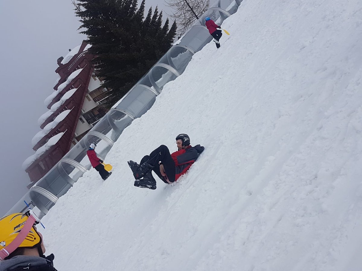 Prospect_Ski's tweet photo. After our daily ski sessions, we do a an evening activity. So far we have had a quiz night, movie night, karaoke and finally bum boarding (going downhill on a plastic sledge). Here’s some of our photos from last night. Can you find the teacher in the last photo?! #prospectski https://t.co/tYPTODdubt