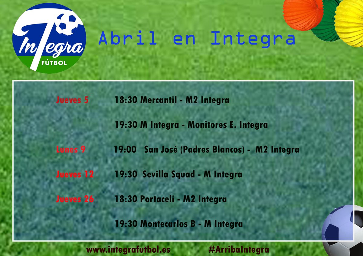 integra_futbol's tweet photo. Subimos a la web el calendario de los encuentros de la escuela en todas sus categorías. No te pierdas ningún partido
https://t.co/ZS0vwsoUcR
#ArribaIntegra #ElfutbolEsParaTod@s https://t.co/tKJPtU6QvH