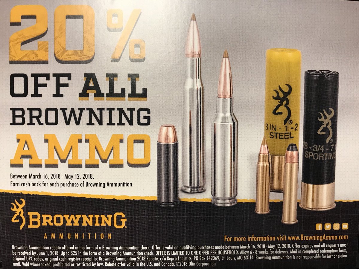 MattHaganStore's tweet photo. Now through May 12, 2018... 20% off ALL in-store Browning ammunition! 🤠 We have many different calibers in stock, so come in today and stock up!
•
#MattHaganOutdoors #MHO #Browning #BrowningFirearms #BrowningAmmo #Ammo #Ammunition https://t.co/VcfuFJXfzG