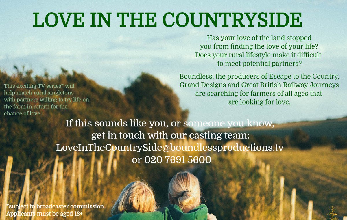 Looking for single country folk! 👩‍🌾 Please get in touch if you live and work in the countryside and are looking for love - this is a genuine opportunity to change a life! 👨🏽‍🌾 We really want to share the challenges of being LGBT in the countryside on TV 💕#tv #lgbt #CASTING