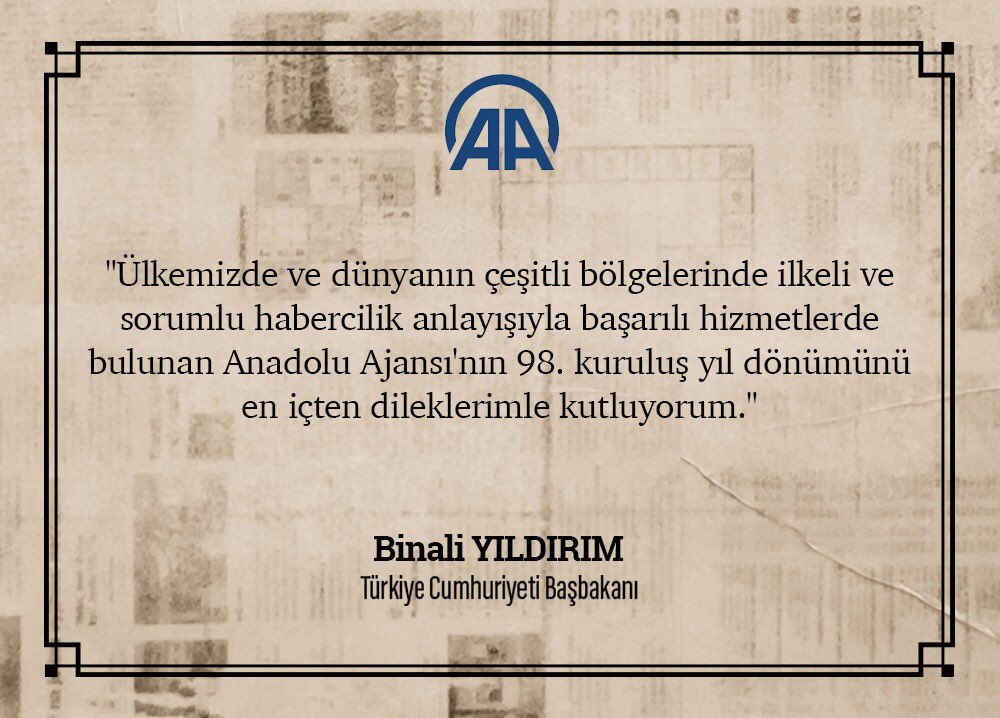 6 Nisan 1920 tarihinde Atatürk tarafından kurulan ve Büyük Millet Meclisi'nin çıkardığı ilk yasaları duyurarak Milli Mücadelede etkin bir rol üstlenen Anadolu Ajansı'nın 98. kuruluş yıl dönümü kutlu olsun.