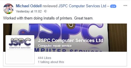 JSPCComputers's tweet photo. Great to receive this 5 star review from one of our customers - when our customers are this happy, we're happy and the team appreciate the recognition for their hard work. #thankyou #printerinstallation #fivestarservice https://t.co/MHloIMBgkZ