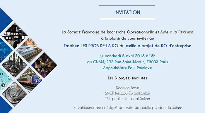eurodecision's tweet photo. Le 6 avril, retrouvez la Soirée Les Pros de la RO en live sur le compte Twitter de la @roadef ! Un hommage à Eric Jacquet-Lagrèze (fondateur d'@eurodecision) et Bernard Roy aura lieu avant la remise du Prix du Meilleur projet de RO. https://t.co/vobKb6vQQA https://t.co/XE4Urz4SNk
