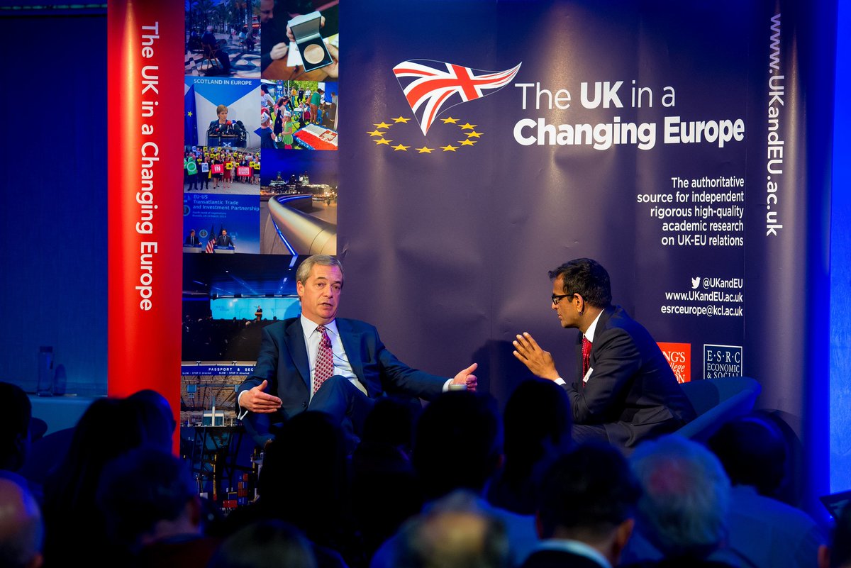 UKandEU's tweet photo. Somebody who really believes in Brexit @Nigel_Farage spoke to @anandMenon1 at our #1yrArticle50 conference. Watch the full video https://t.co/lIkHNggUpT https://t.co/ebFHlQE8F6