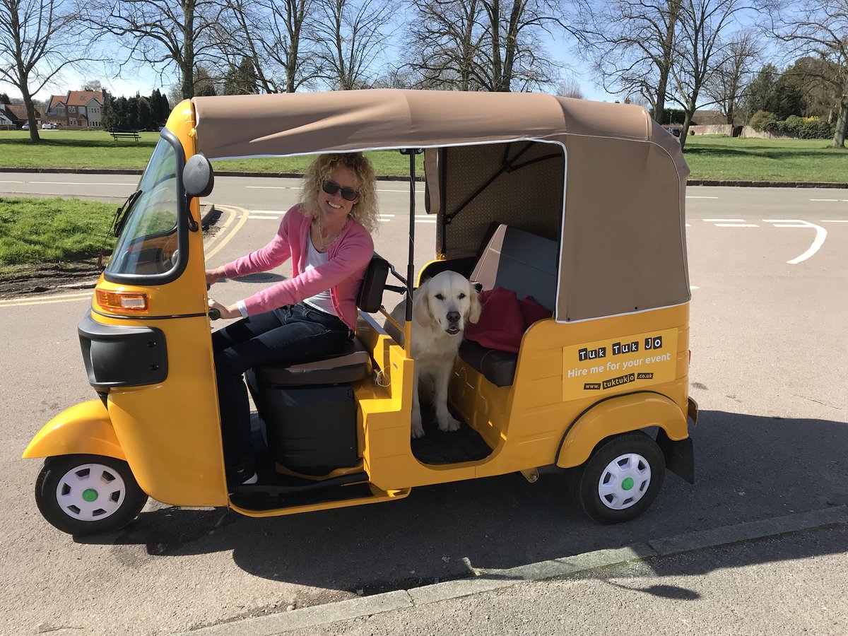 TukTukJo's tweet photo. Perfect day for Tuk Tuk time ☀️ Otto in his element #sunshinetuktuk #goldenretrievers https://t.co/vV9yUIeDxC