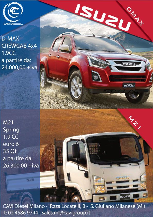 CAVIDIESELspa's tweet photo. Veicoli ISUZU forza e affidabilità in ogni situazione! vi aspettiamo, venite a provarli!
#isuzu #veicolicommerciali #milano #pickup #work #job #cavidiesel #promo #offerta #ilovetruck #worker #trucker #camionisti https://t.co/TrEuBTYqH6