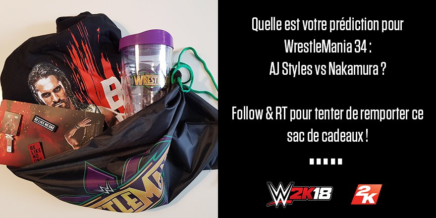 2KFrance's tweet photo. Célébrez #WrestleMania34 avec nous !

Suivez les instructions ci-dessous et tentez de remporter des cadeaux. Tirage au sort vendredi 6 avril 2018. Bonne chance à tous !
#WWE2K18 #concours  https://t.co/J8Cxoi68Tk https://t.co/ssS2I1TVEZ
