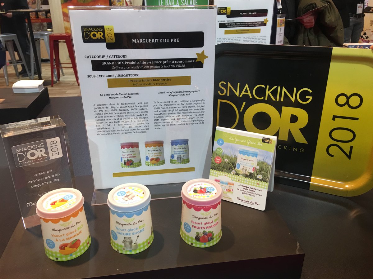 Nous sommes très honorés d'avoir reçu nos trophées à l'occasion du #snackingdor 2018 by @francesnacking qui récompensent nos Yaourts Glacés Bio Marguerite du Pré🍦😋😁 🏆 ! Merci à tous pour votre soutien ! #margueritedupre #Yaourtglace #BIO #frozenyogurt #snackinghealthy