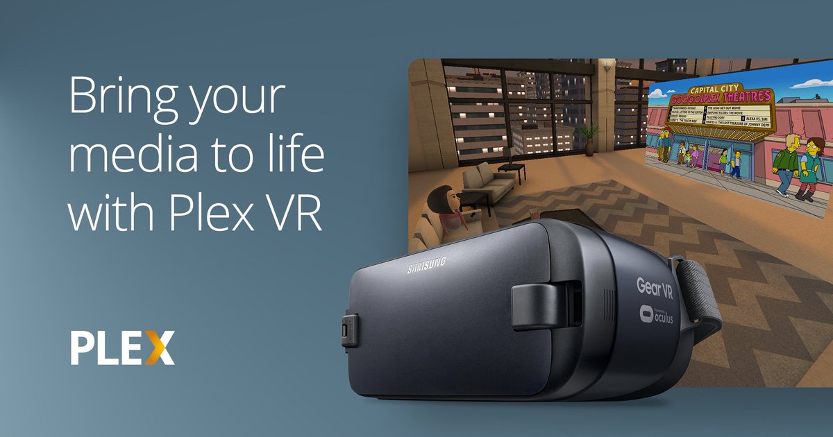 plex's tweet photo. Just added! Head over to the #GearVR store, get the #PlexVR app, strap your phone to your face like the forward-looking citizen of the future that you are, and get streaming! Details here: https://t.co/moDT7d0dml https://t.co/BxqyyaT1Gn