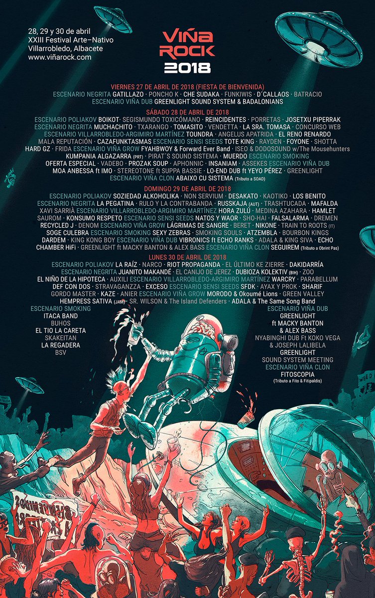 VinaRockOficial's tweet image. ¡Ya sabemos cuál es la distribución por días del cartel! Para celebrarlo sorteamos 1 abono para #ViñaRock​

Para participar:
- Sigue a @VinaRockOficial 
- Haz RT
- Twittea con el hastag #ViñaRock2018

* Podéis participar hasta el domingo 8 de abril a las 23:59