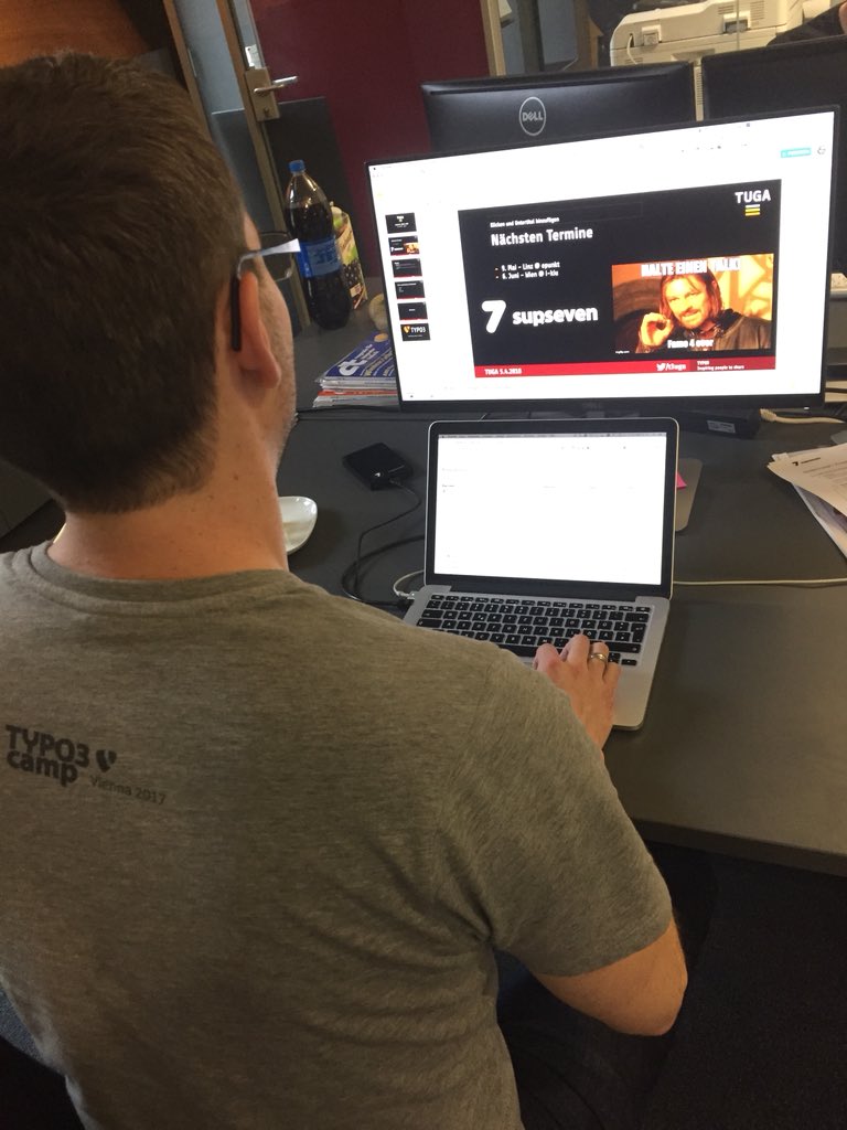 t3uga's tweet photo. Die Vorbereitungen laufen auf Hochtouren für die #T3UGA 65 :-)) Heute in Wien 1120 bei https://t.co/hpf9nvmi75 #TYPO3 https://t.co/U0Q53qO9iA