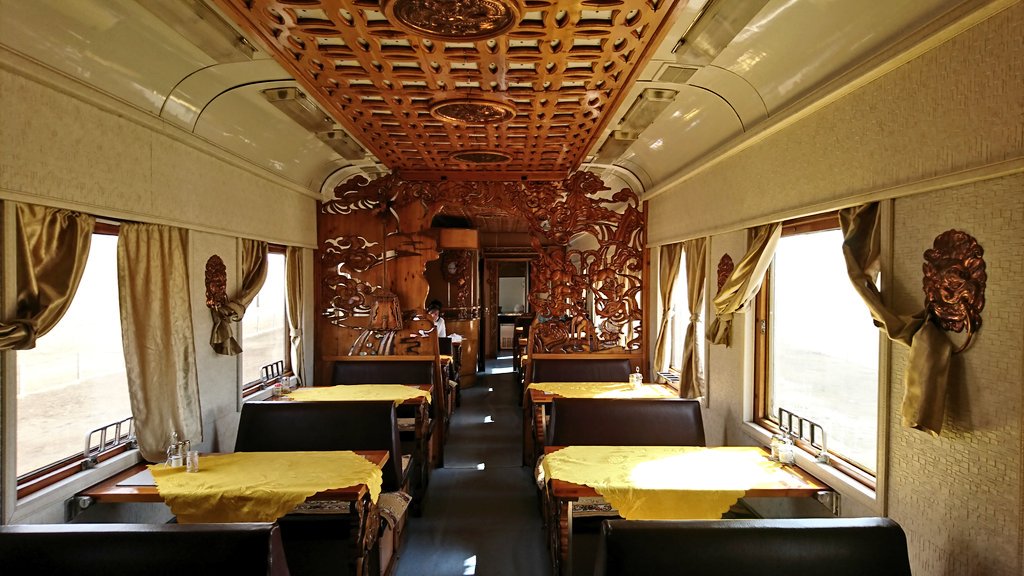 Trains2Aberdeen's tweet photo. In #Mongolia, catering on #K3 is provided by Mongolian restaurant car.  The car itself is stunning, and variety of #foods are provided, at cist for sure.  A bit surprise is that the Coke served is #MadeInHK https://t.co/pm2yGPZ075