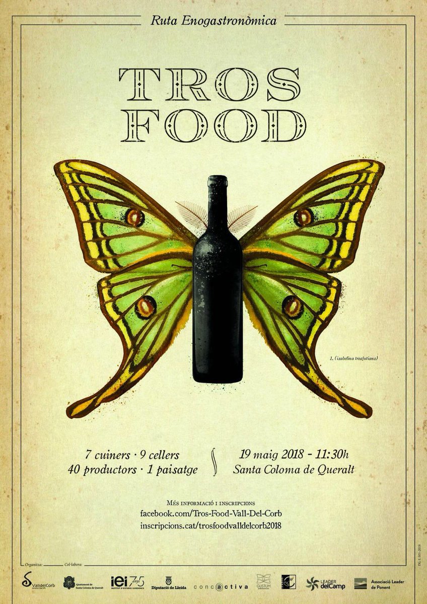 7 cuiners 9 cellers 40 productors i 1 paisatge! El 19 Maig arriba la ruta enogastronòmica #Trosfood a #santacolomadequeralt! Vens? inscripcions.cat/trosfoodvallde…