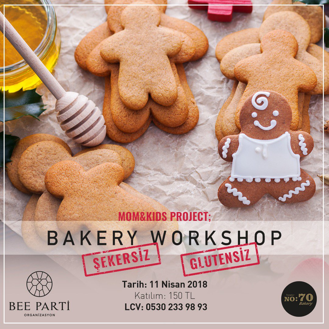 Minik şefler workshopumuzun hazırlıkları tamam! Çocukları, hem üreteceği, hem eğleneceği, lezzete doyacağı bir gün için anneleriyle beraber #BeeParti ve #no70bakery olarak organize ettiğimiz glütensiz ve şekersiz tatlılar atölyemize bekliyoruz! Bilgi için 📞: 0530 233 98 93