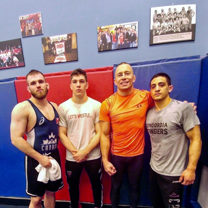 GeorgesStPierre's tweet photo. Best of luck to my wrestling training partners who are going to compete at the Commonwealth Game this coming weekend. Let’s go Jodie, Alex and Vincent!!!👍🔥👊
#MontrealWrestlingClub #YMHA https://t.co/r392RsZuJF