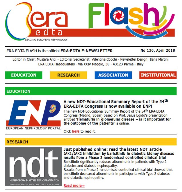 ERAkidney's tweet photo. A new issue of ERA-EDTA Flash with news about NDT-Edu Summary Reports on ENP, @NDTsocial articles, @EKHA_EU and #Membership renewal is online! Read it here https://t.co/Tkf5qm0F0j #education #nephrology https://t.co/gdTSVDf8Ij