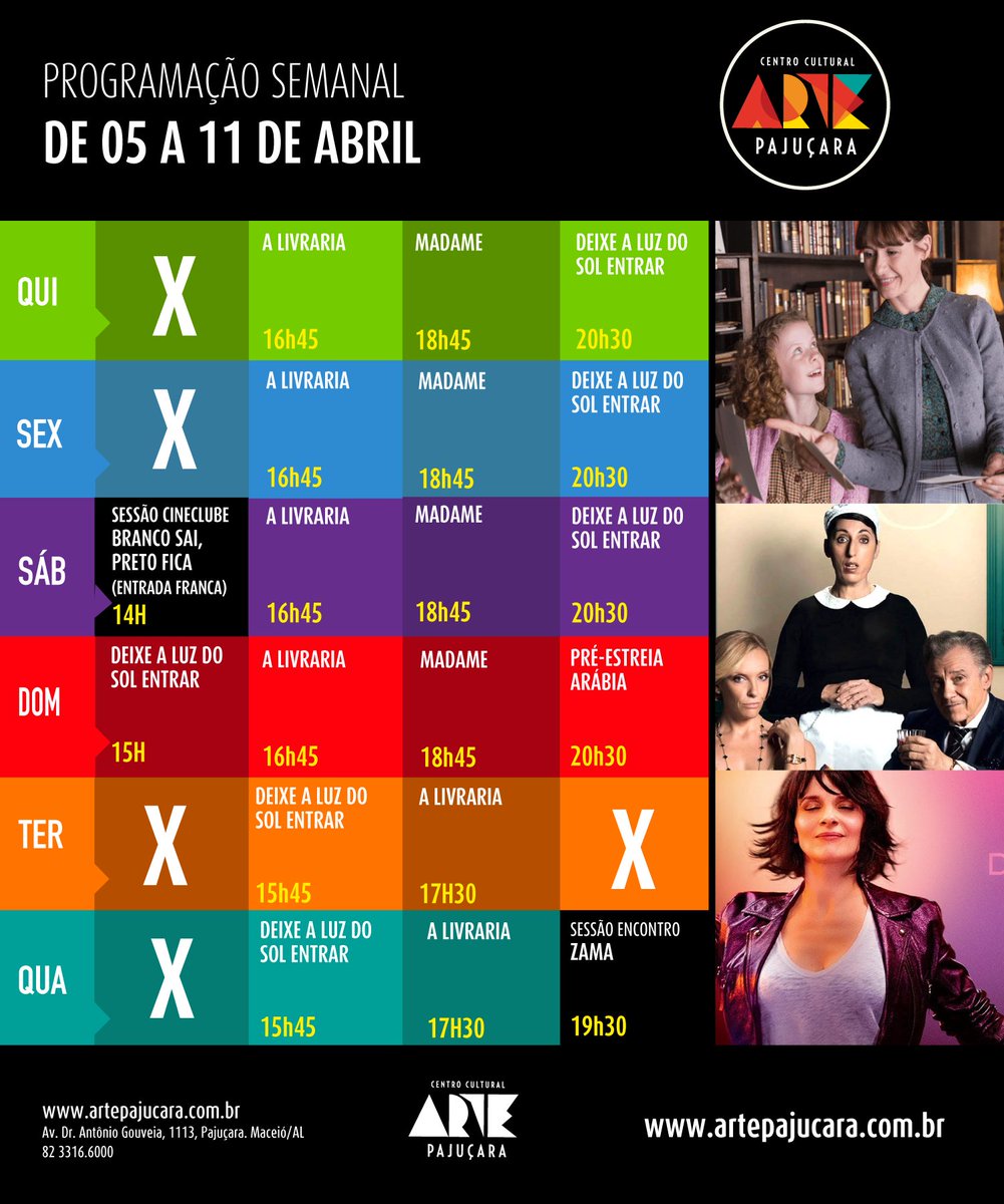 artepajucara's tweet photo. Programação de 5 a 11 de abril. https://t.co/XmcGucfIiH