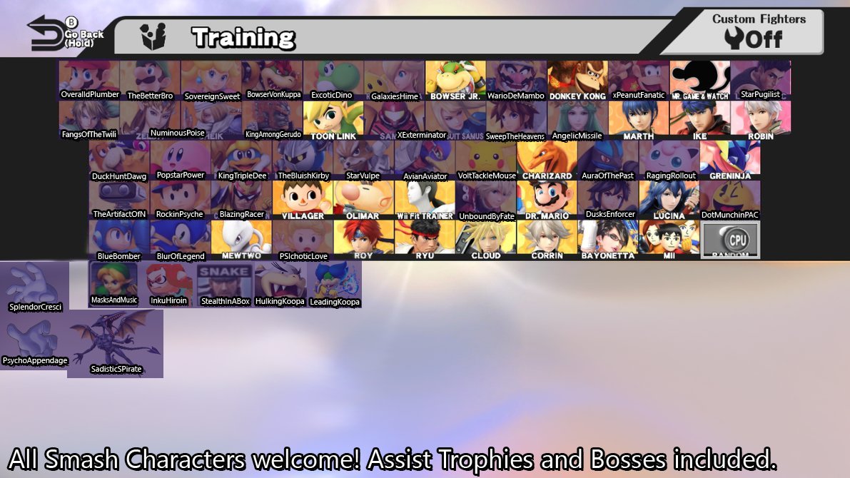 | Update on the Smash group™. 

If I haven't responded to your DM, it's probably because I'm waiting for a response from someone I've invited personally

But feel free to continue to inquire about joining, I didn't expect to pull this many people!

Everyone not tinted is open.