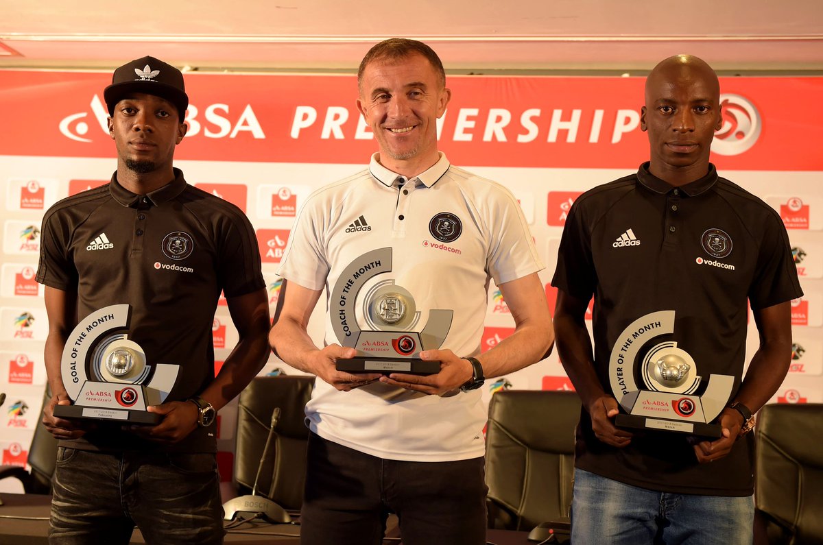 orlandopirates's tweet photo. ☠It's a black and white affair😎
🏆Coach of the Month: Coach Micho
🏆Player of the Month: Musa Nyatama
🏆Goal of the Month: Justin Shonga
#ABSAPrem
⚫⚪���⭐
#OnceAlways https://t.co/Cgu86q8ufc