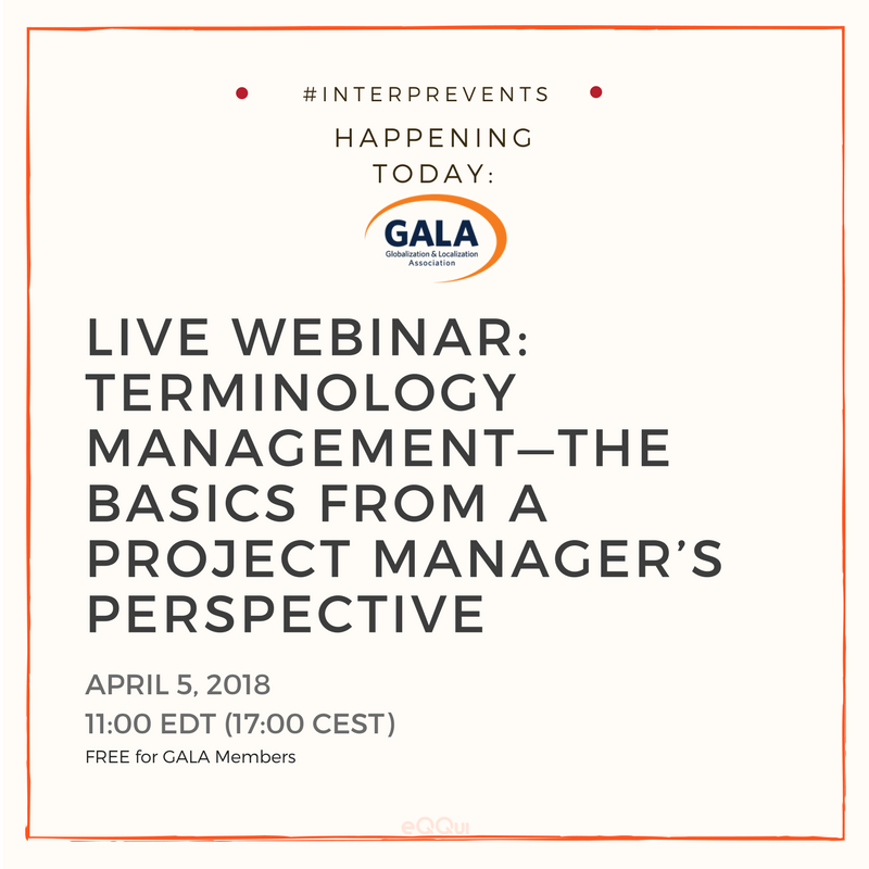 INTERPRETERS! GALA will be hosting a live webinar that will discuss "where terminology work fits in the content supply chain, who needs to be involved, and what basic principles are critical for its success."

For more details, visit their website: buff.ly/2q4vPf8

#1nt