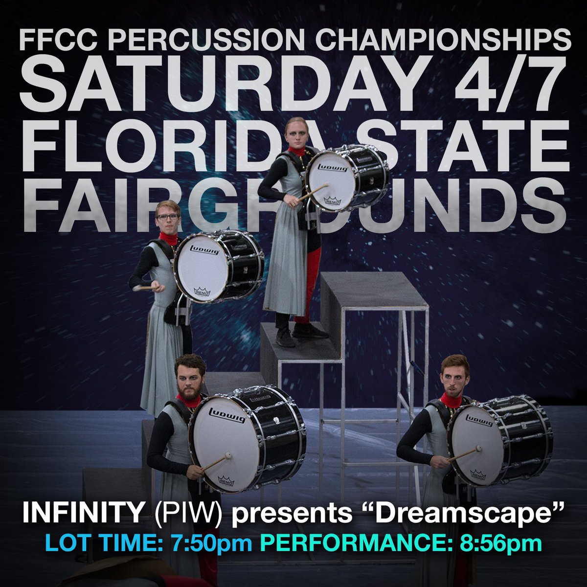 InfinityPerc's tweet image. Step into a &quot;Dreamscape&quot; with INFINITY (PIW) THIS SATURDAY at the 2018 FFCC Percussion Championships.

All three Infinity Percussion Ensembles are competing at the Florida State Fairgrounds (Tampa) and you&apos;ll want to be there!
ow.ly/wwUS30ja97W

#INFINITY2k18 #FFCC2018