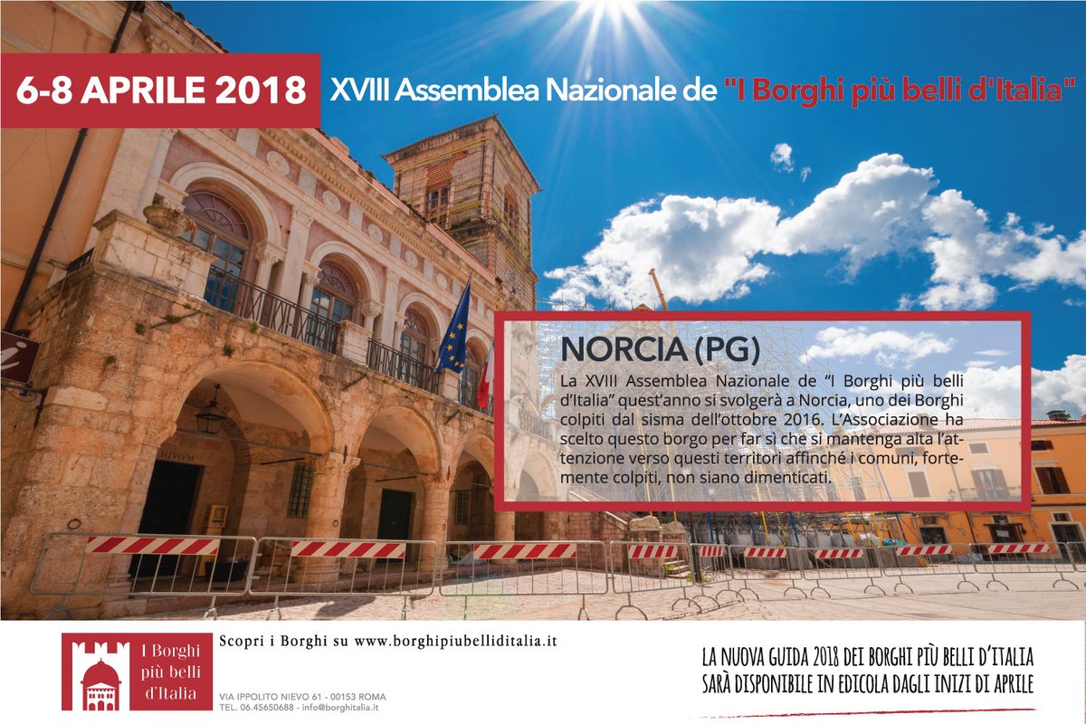 BorghiPiuBelli's tweet photo. Al via domani la XVIII Assemblea Nazionale de I Borghi più belli d'Italia, nella magnifica cornice del borgo di #Norcia. Vi prenderanno parte più di 130 sindaci https://t.co/INEyL70AWX https://t.co/hv0Pzg2TfZ