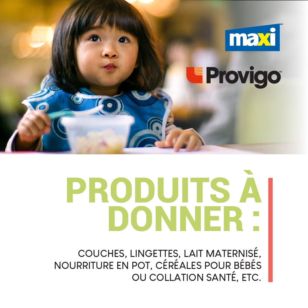 moissonMTL's tweet photo. N'hésitez pas à aller jusqu'au 14 avril dans une des épiceries participantes, @ProvigoQc ou Maxi, pour y faire un #don en caisse ou y déposer vos dons en denrées. Votre générosité aide à faire la #différence dans la vie de 20 000 tout-petits aux besoins criants ! #GRPE https://t.co/McWBgBron1