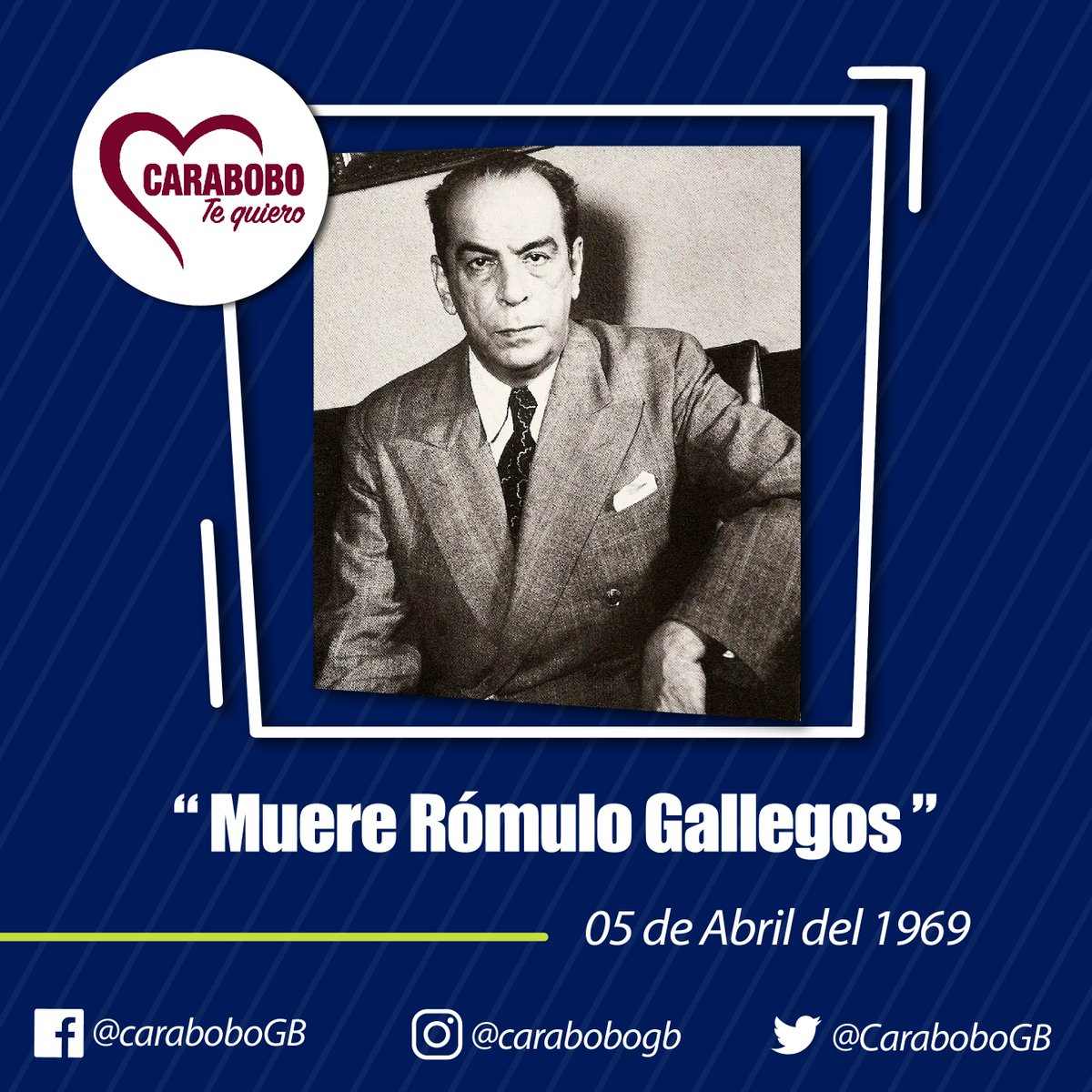 Fue un novelista y político venezolano. Se le ha considerado como el novelista venezolano más relevante del siglo XX, y uno de los más grandes literatos latinoamericanos de todos los tiempos. Algunas de sus novelas, Canaima y Doña Bárbara entre muchas de sus obras literarias.