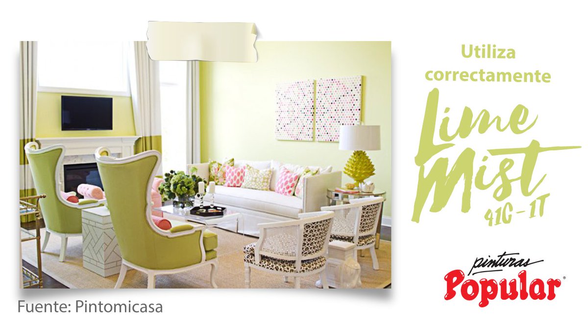 PinturasPopular's tweet photo. El #LimeMist41C1T es un color luminoso y fresco que le da dichas propiedades a cualquier habitación, pero siempre y cuando se acompañe adecuadamente. Una buena idea para combinarlo es usar el blanco, otros verdes más intensos. ¡Comparte! #ColorPP #CombinaciónPP https://t.co/piRhz1XwrU
