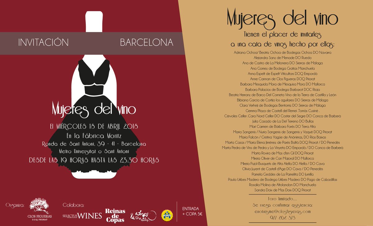 Només queden 50 entrades
Quedan solo 50 entradas! 
Only 50 entrance left!
Book: enoturisme@closfigueras.com
Reserva: enoturisme@closfigueras.com
#mujeresdelvino #womendowine #womenwinemakers